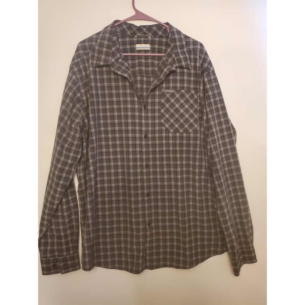Columbia Plaid Button Up Long Sleeve Shirt Mens Size XXL Gray Black